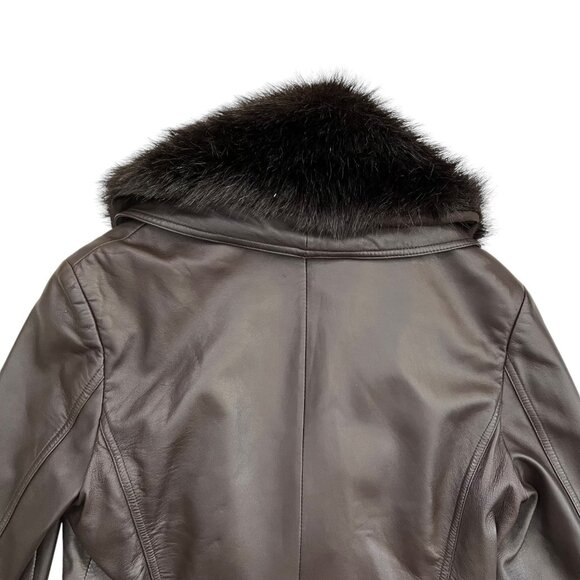 VIntage Mid Length Leather‎ Penny Lane Jacket Brown M Removable Faux Fur Collar - Picture 7 of 16